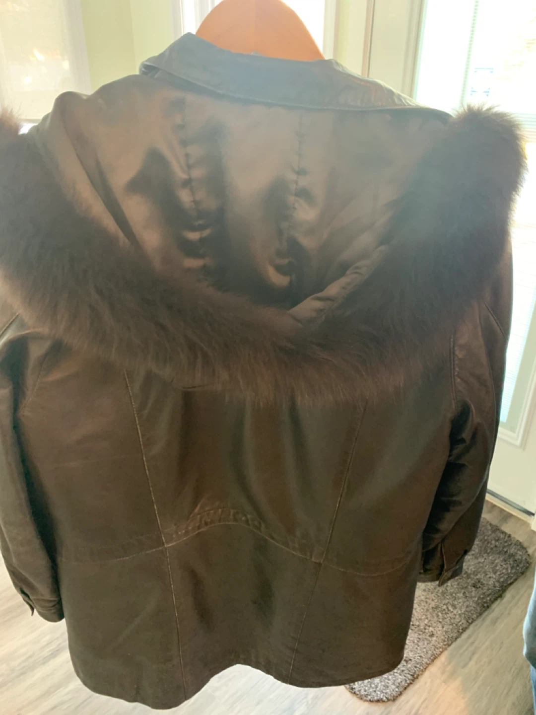 B&C Bod & Christensen Fur Trimmed Leather Parka Jacket Size 8 - photo 3