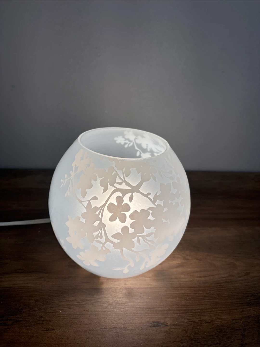 Frosted Glass Orb Lamp with Floral Design
