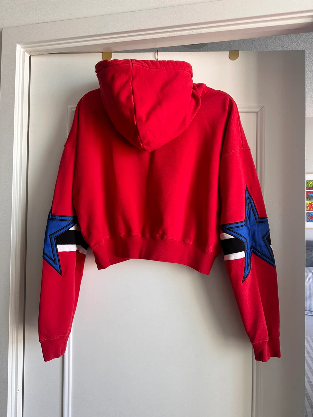 MSGM Milano Red Cropped Hoodie with Stars - photo 3