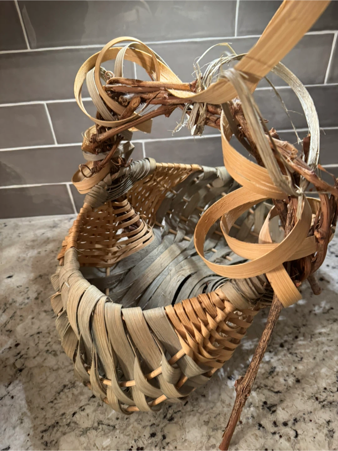 Handwoven Twig and Natural Fiber Basket - photo 3