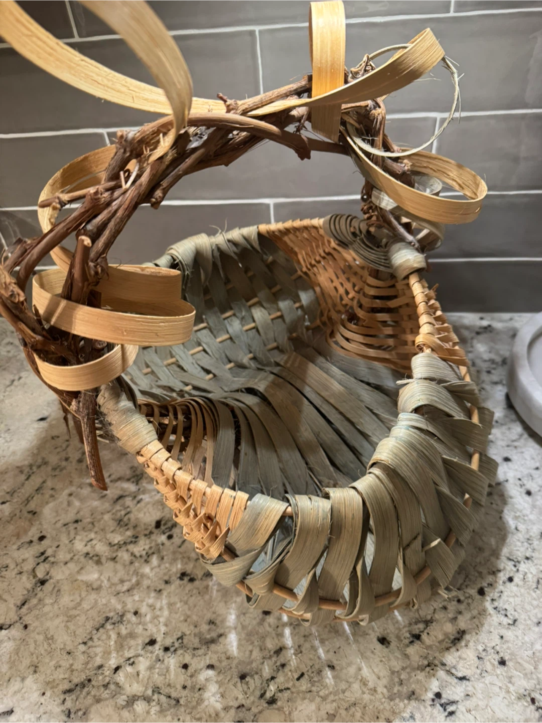 Handwoven Twig and Natural Fiber Basket - photo 2