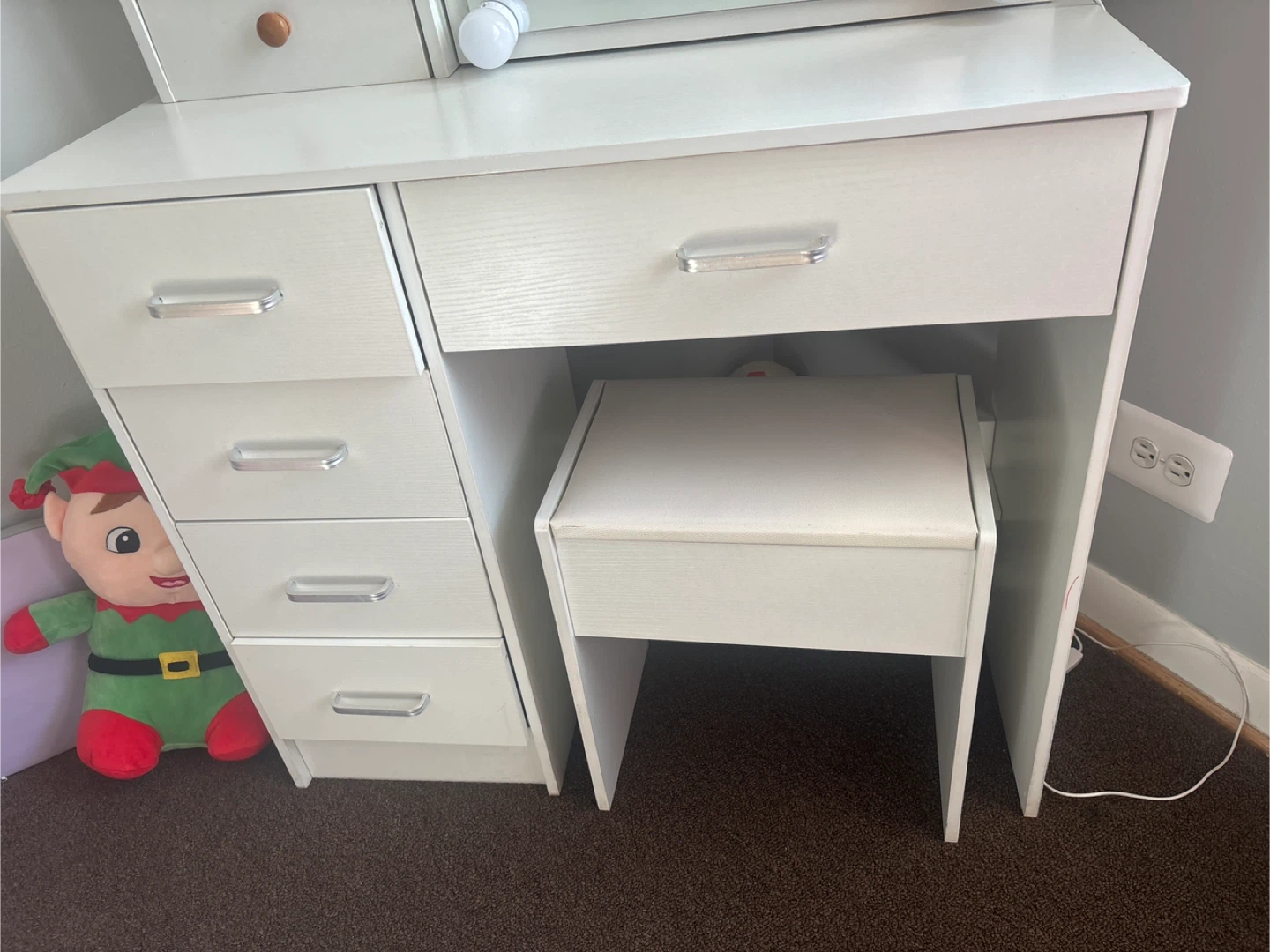 White Vanity Table with Lighted Mirror and Stool - photo 2