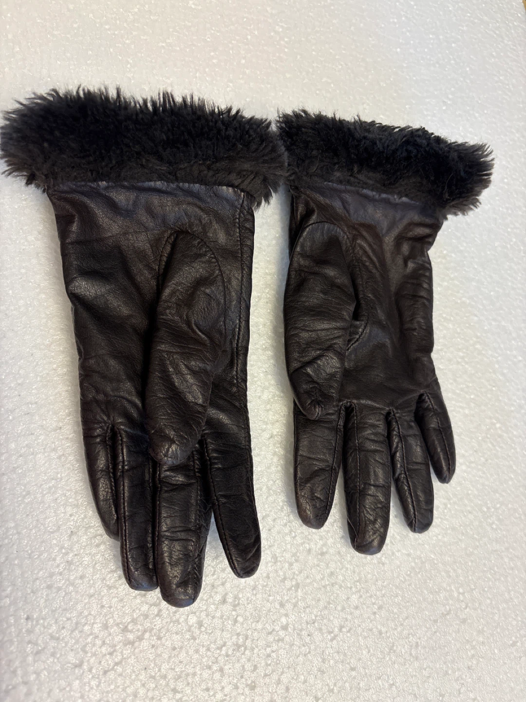 🏆NY& Company Women's Leather Gloves with Fur Trim - Size S
