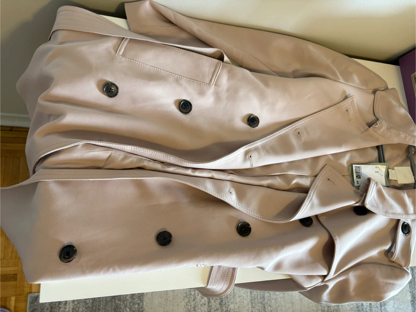 H&M Light Pink Double-Breasted Trench Coat