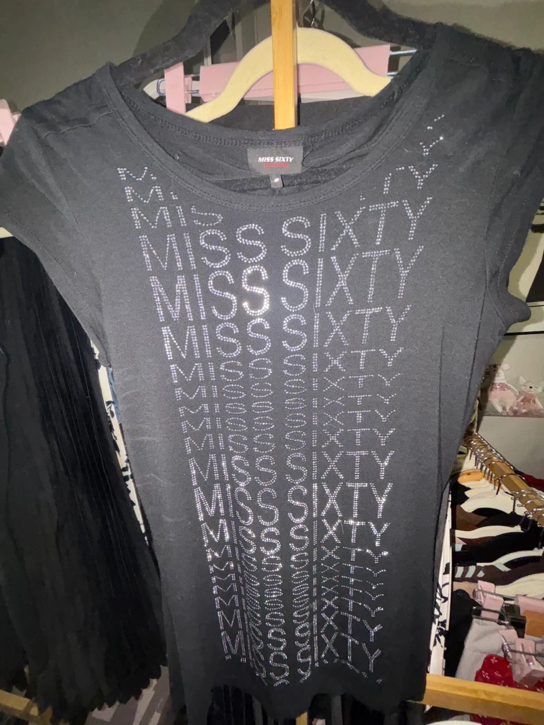 Miss Sixty Black Rhinestone Logo T-Shirt Size S