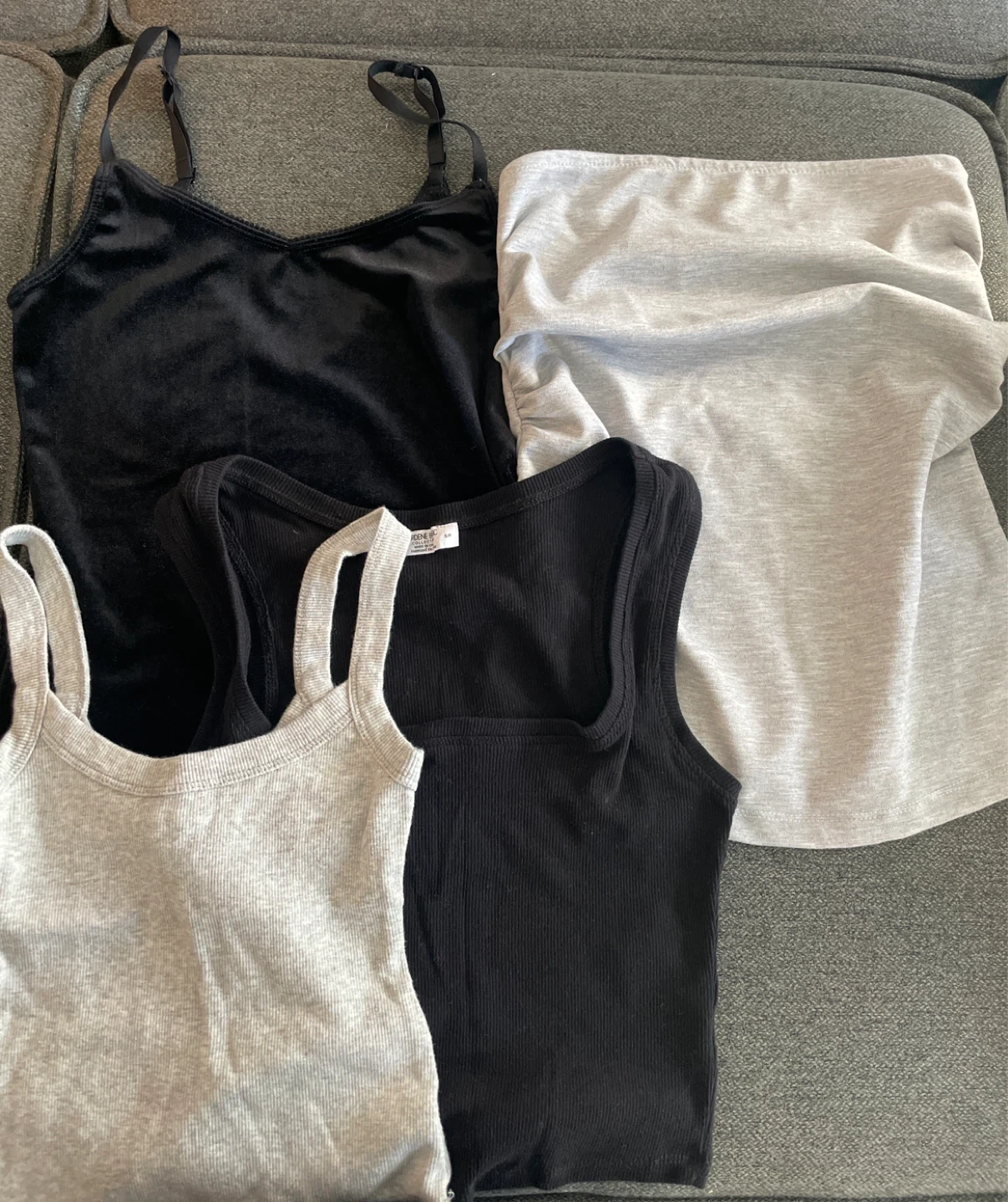 Bershka tube top, garage tank top, and two ardene tops