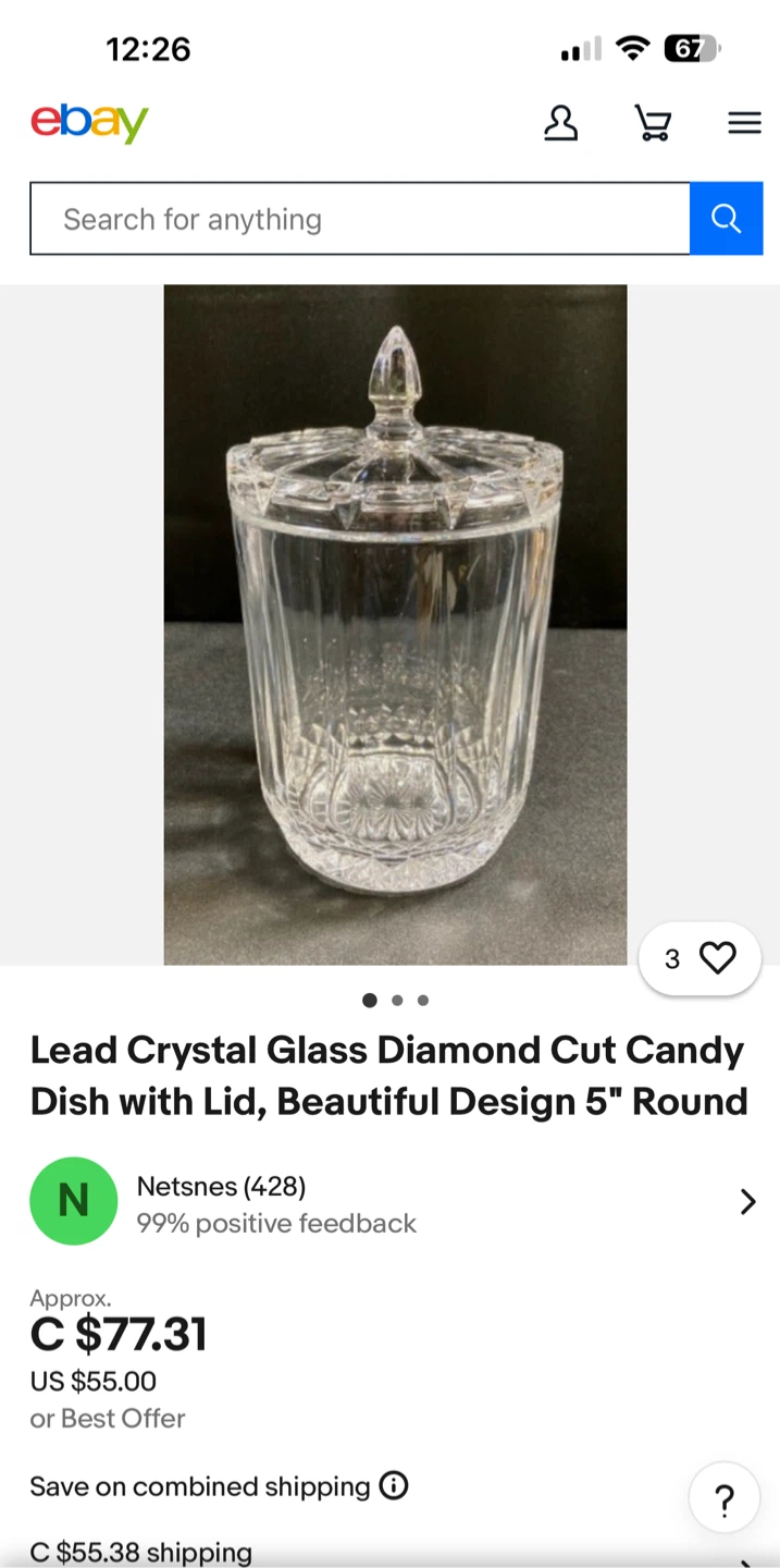 Lead Crystal Glass Diamond Cut Candy Dish with Lid - photo 2