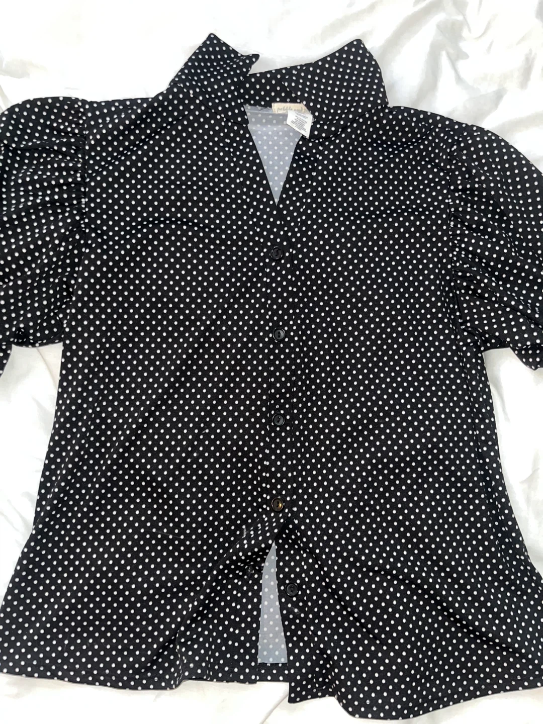Pebble and Stone Black Polka Dot Blouse - Size Small