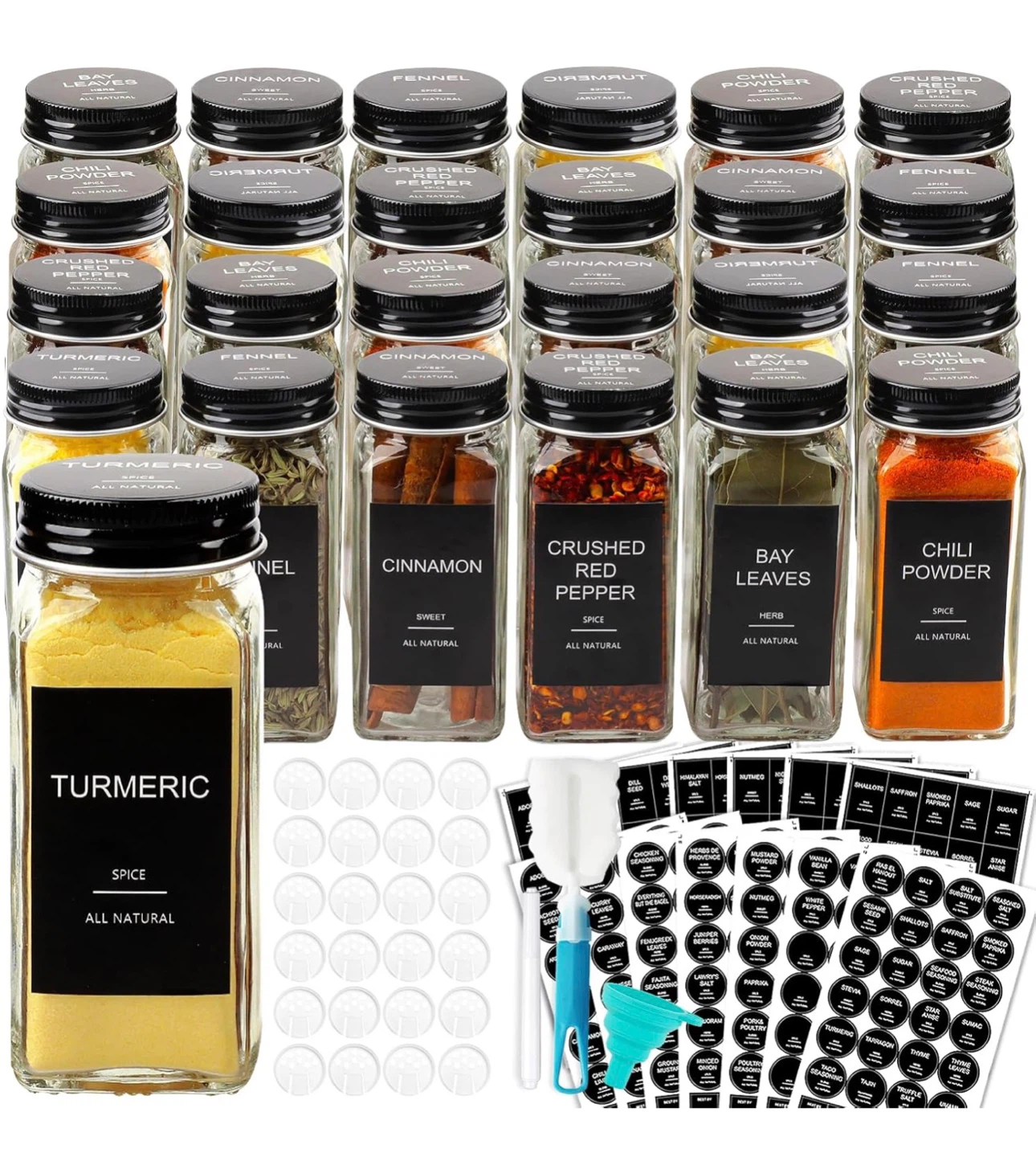 24 Spice Jars Set with 398 Labels