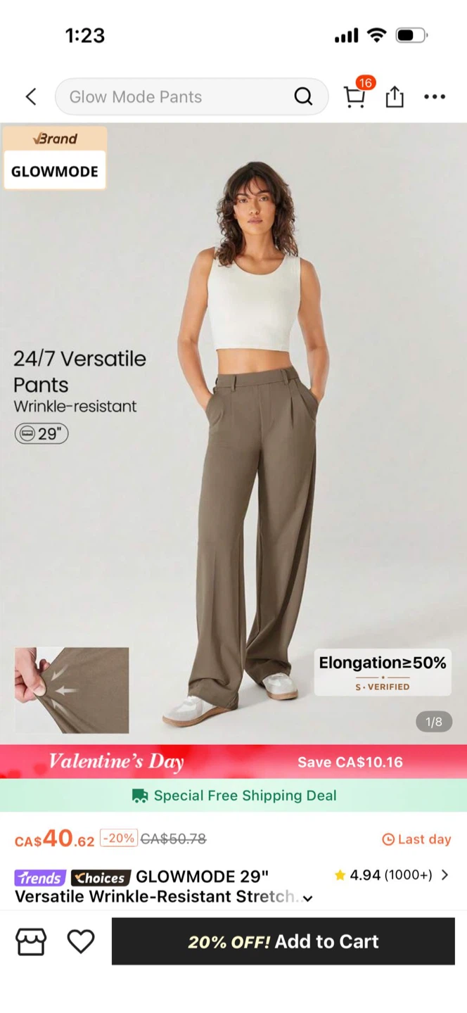 Glowmode Wide Leg Pants - Size Medium - Brown