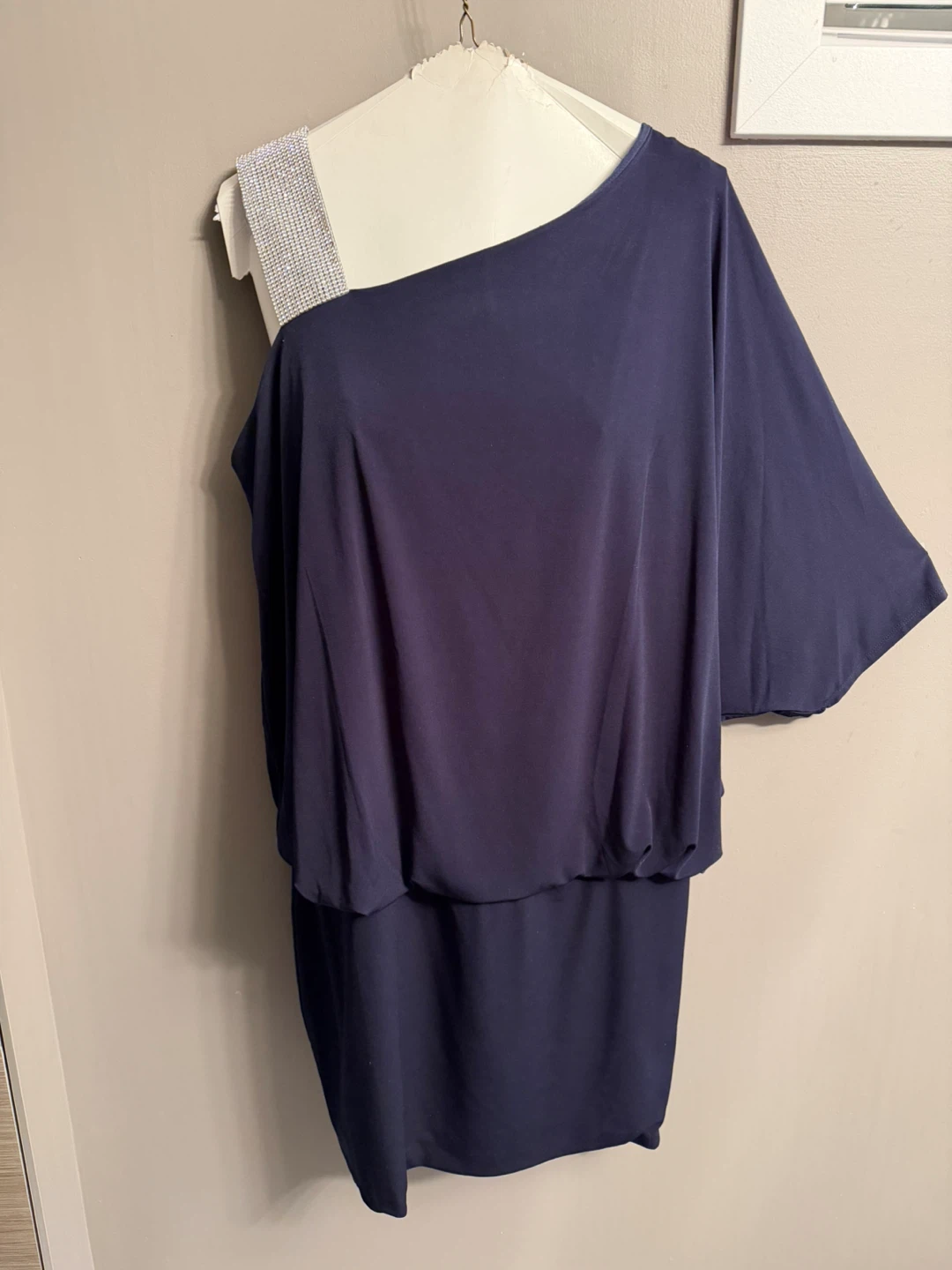 Navy One Shoulder Dress with Blingy Strap