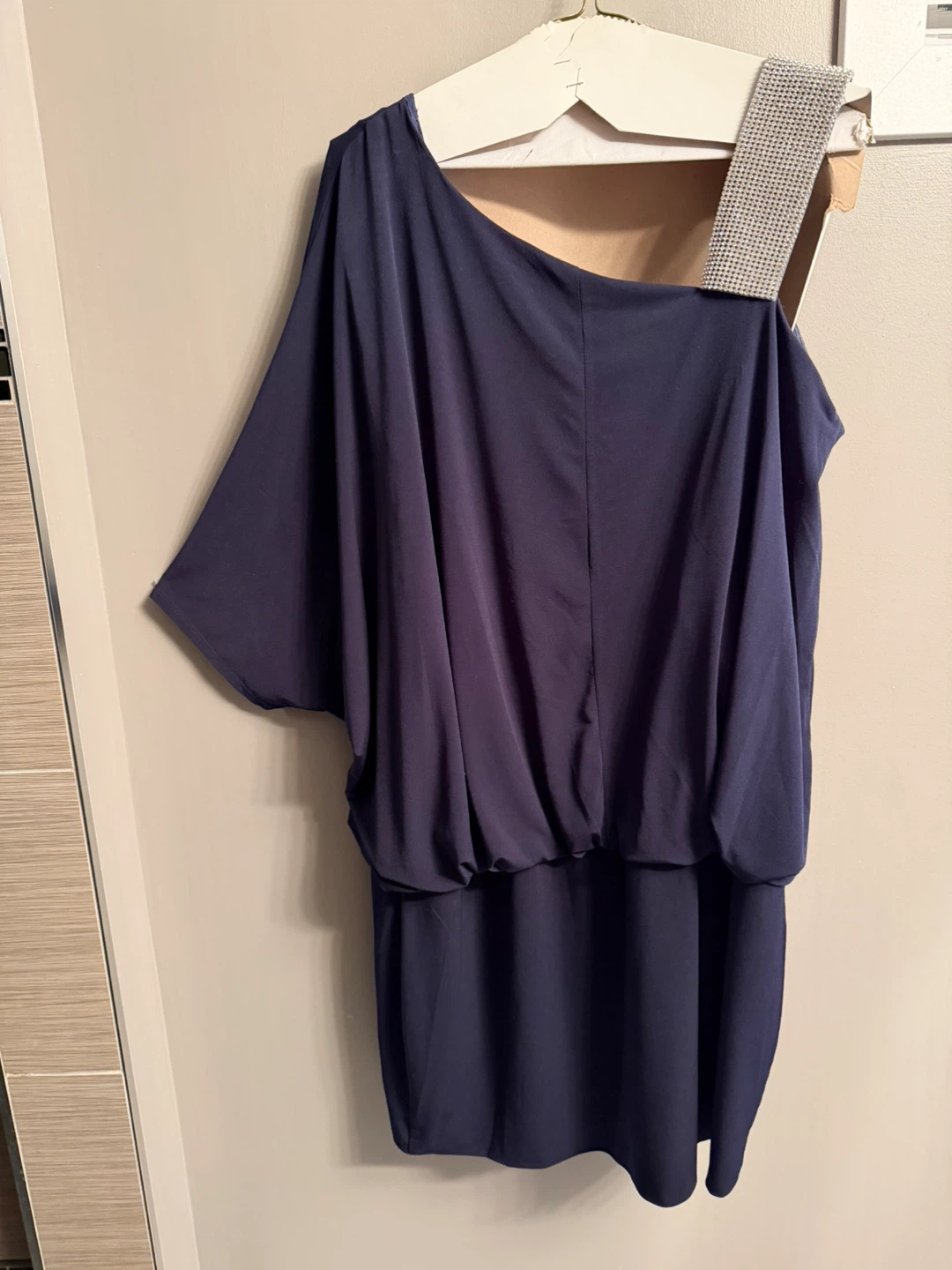 Navy One Shoulder Dress with Blingy Strap - photo 3
