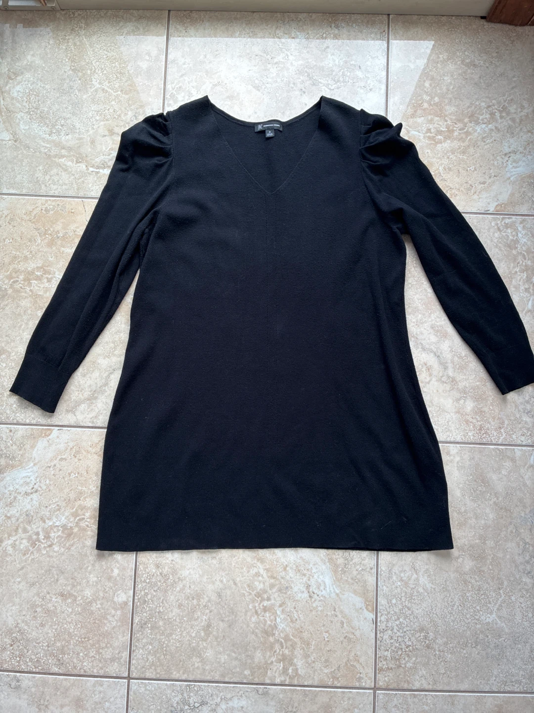 INC International Concepts Black Puff Sleeve V-Neck Sweater - 1X
