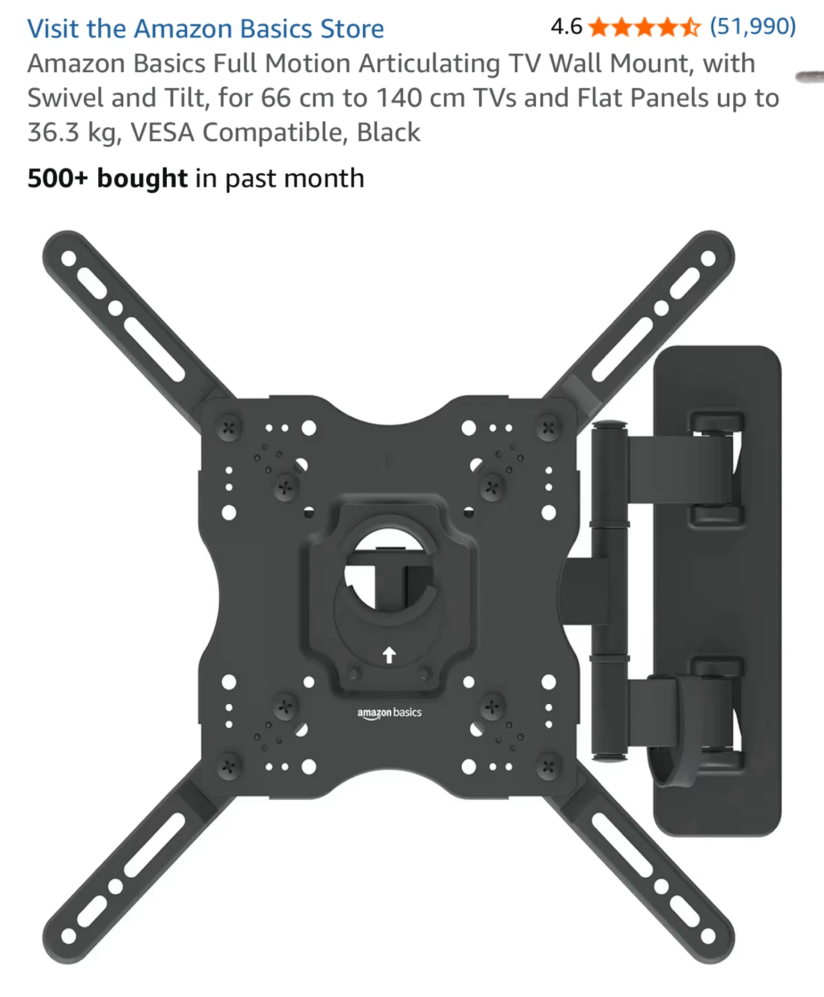 Amazon Basics Articulating TV Wall Mount for 22-55 inch TVs