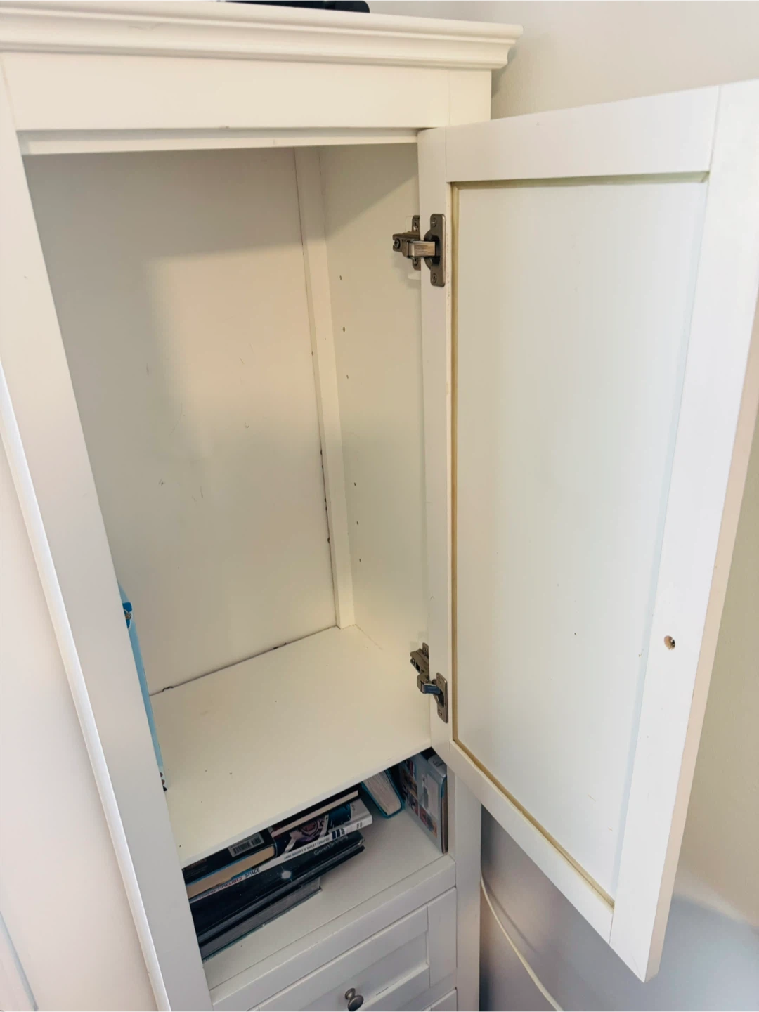 White Bathroom Storage Tower with Glass Door and Drawers - photo 3