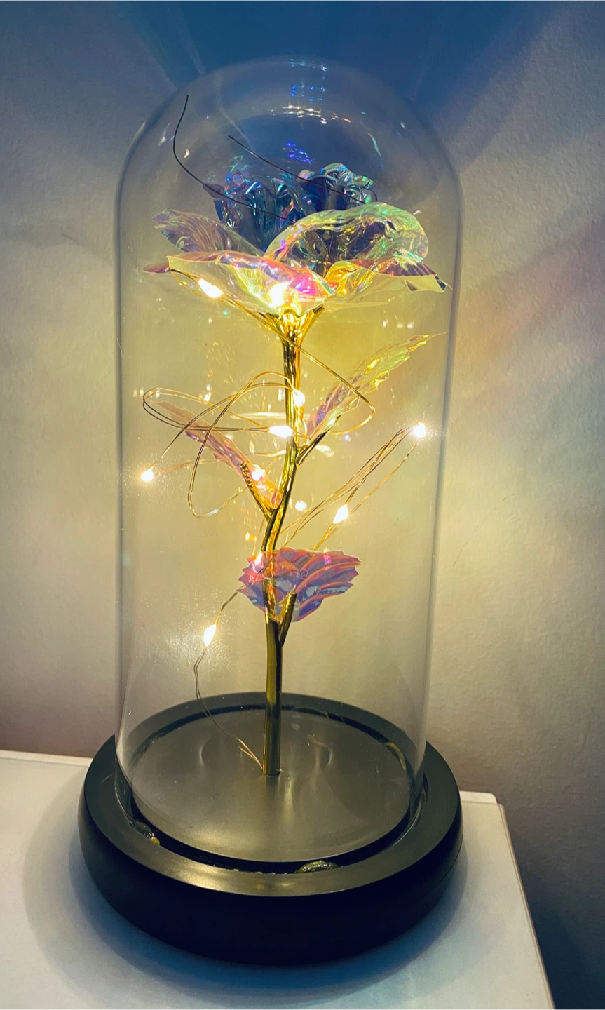 Galaxy Rose Flower with LED Lights in Glass Dome - photo 2