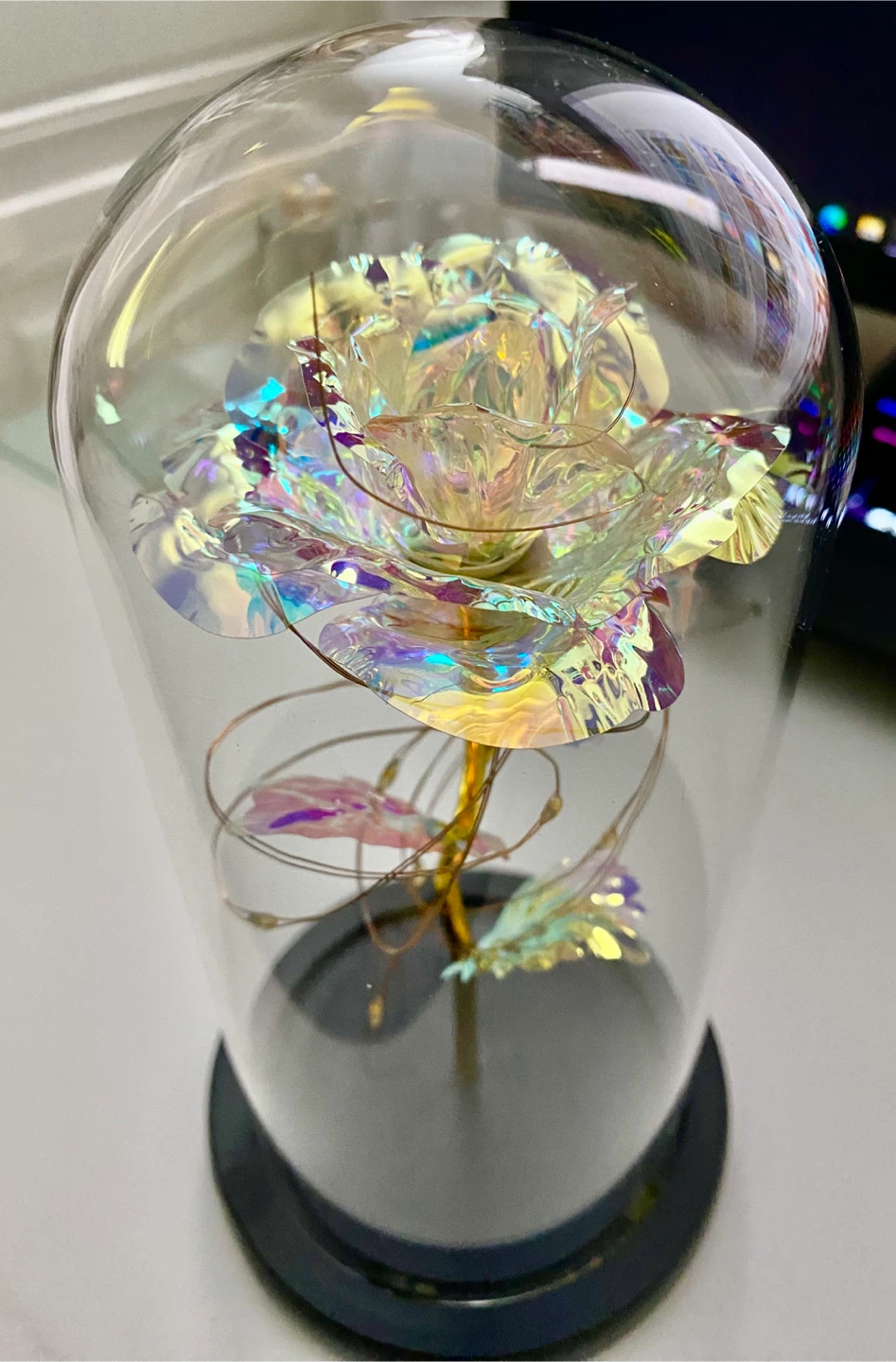 Galaxy Rose Flower with LED Lights in Glass Dome - photo 3