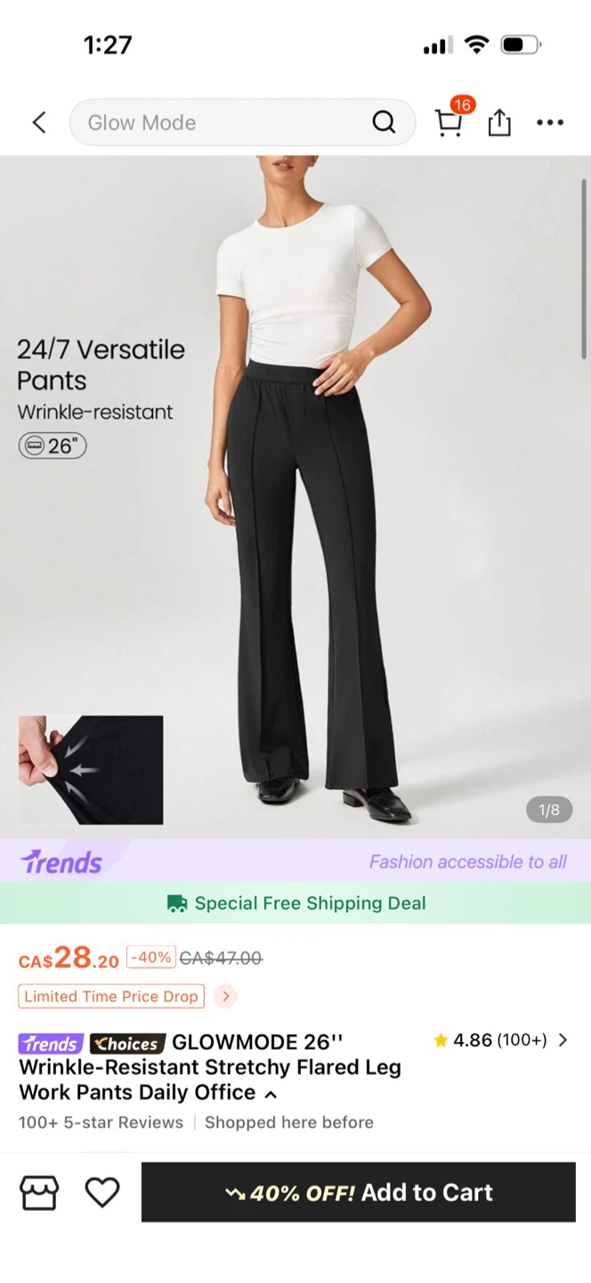 Glowmode 26" Wrinkle-Resistant Flared Leg Work Pants - photo 3
