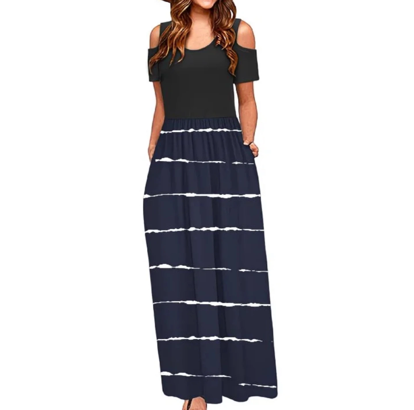 New Women's Cold Shoulder Floral Maxi Dress