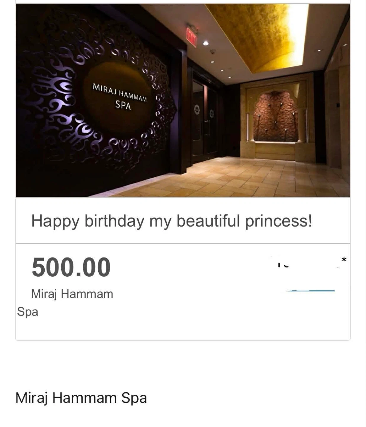 Miraj Hammah Spa 500$ gift card - ShangriLa hotel