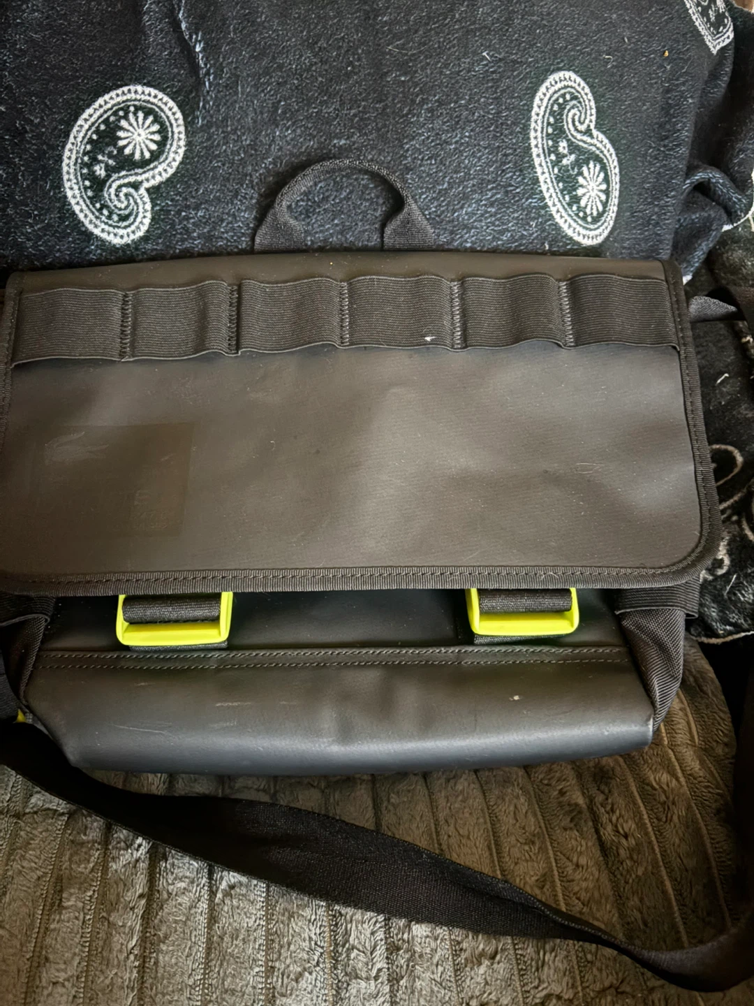 Lactose Black Messenger Bag with Neon Yellow Accents
