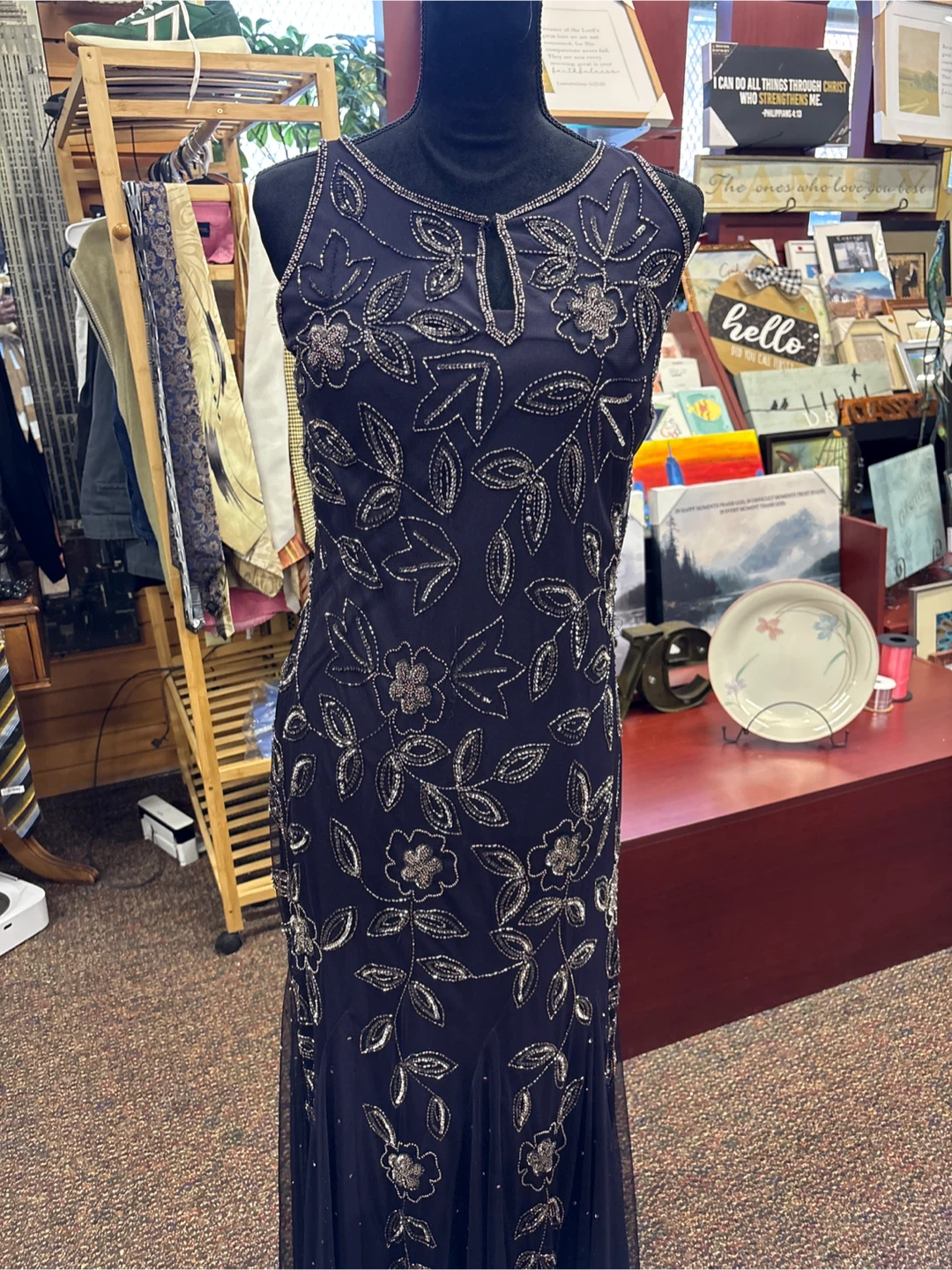 Beaded Navy Blue Maxi Dress