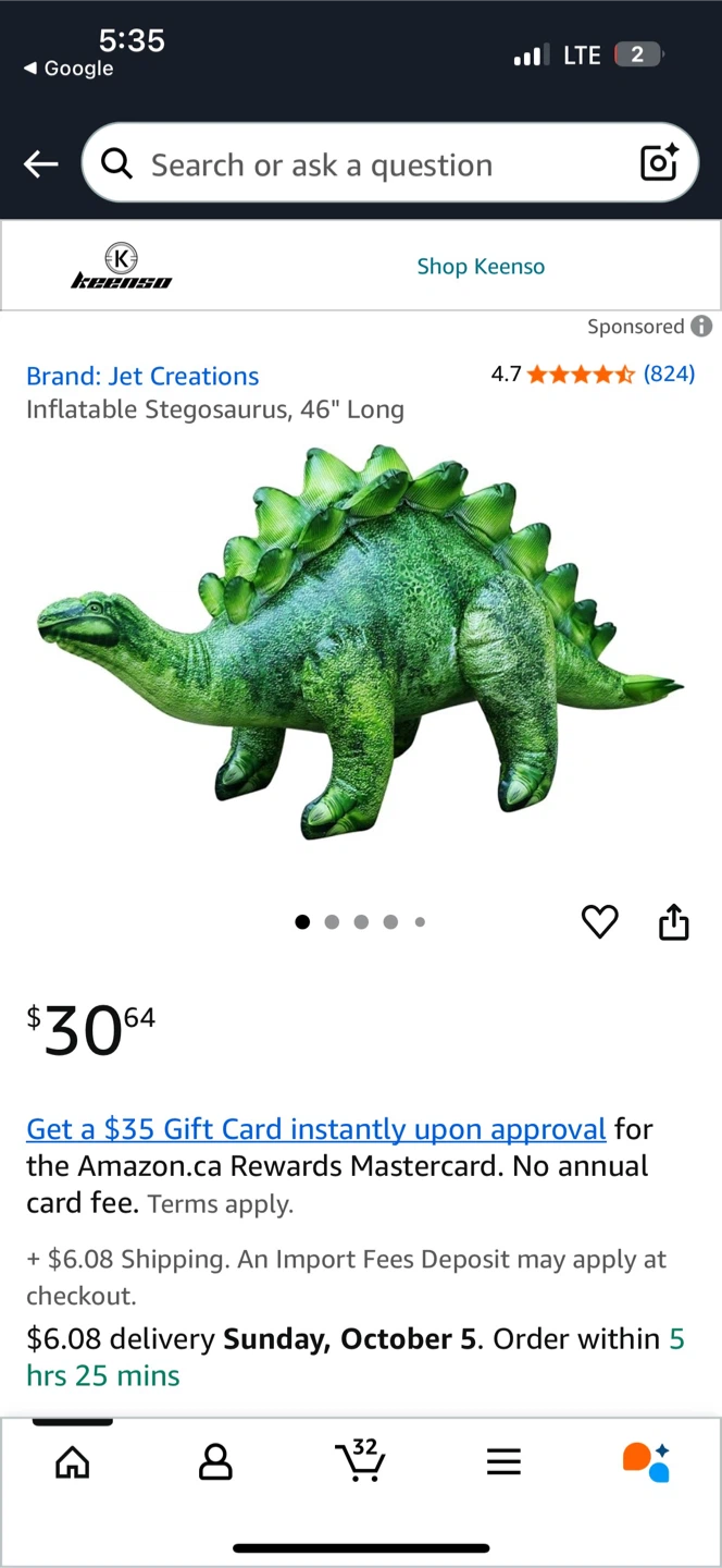Jet Creations Inflatable Stegosaurus 46" Long - photo 3