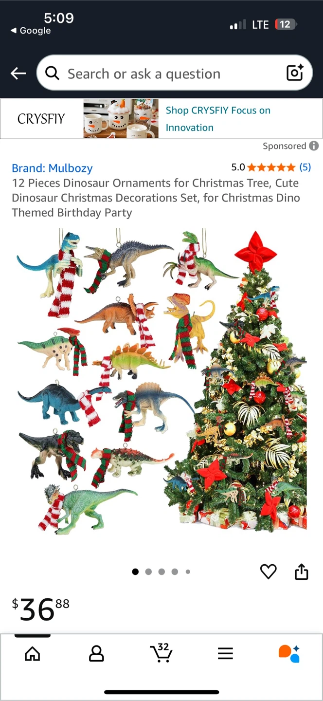 Dinosaur Christmas Ornaments Set - 12 Pcs - photo 4