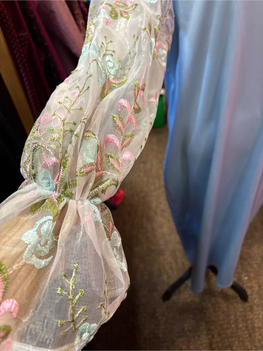 Light Blue Dress with Sequin Collar and Embroidered Sleeves - photo 5