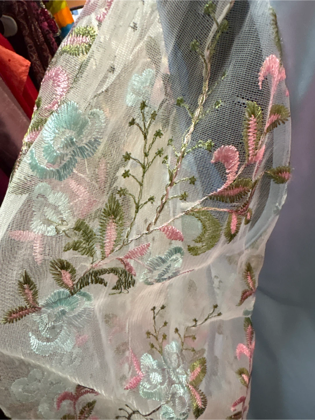 Light Blue Dress with Sequin Collar and Embroidered Sleeves - photo 2