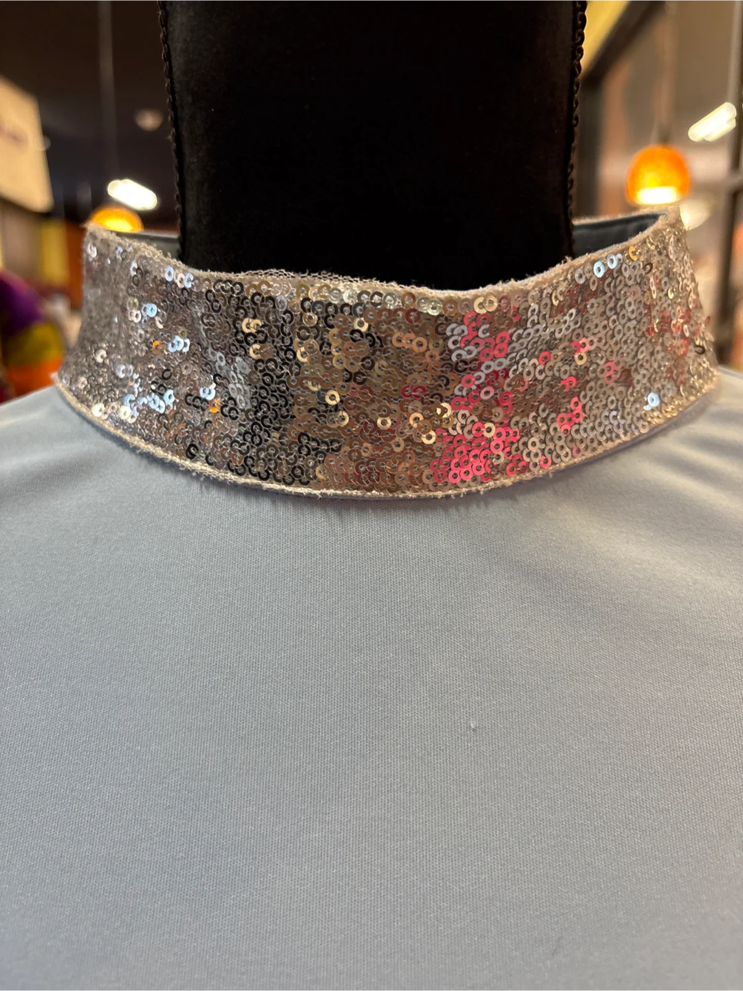 Light Blue Dress with Sequin Collar and Embroidered Sleeves - photo 3