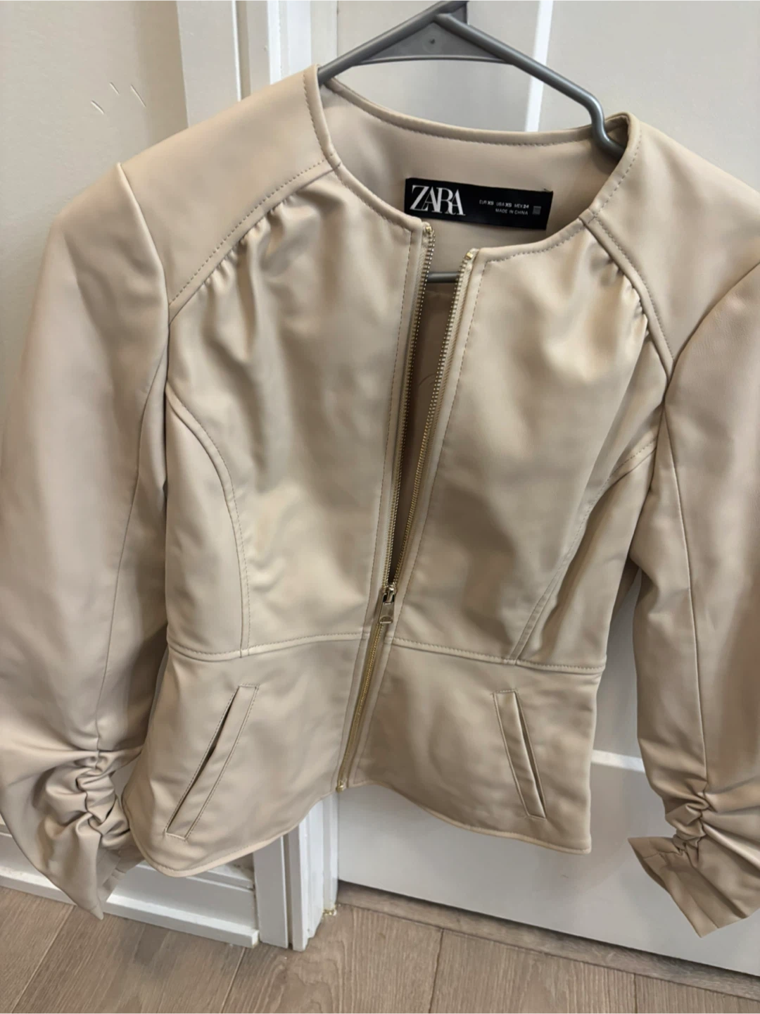ZARA Faux Leather Jacket Beige