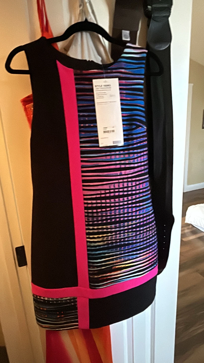 Black & Pink Sleeveless Dress with Abstract Print