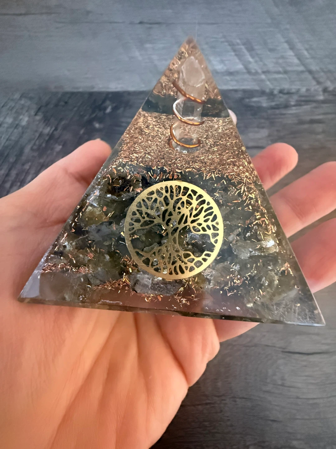 Labradorite  Pyramid with Tree of Life.