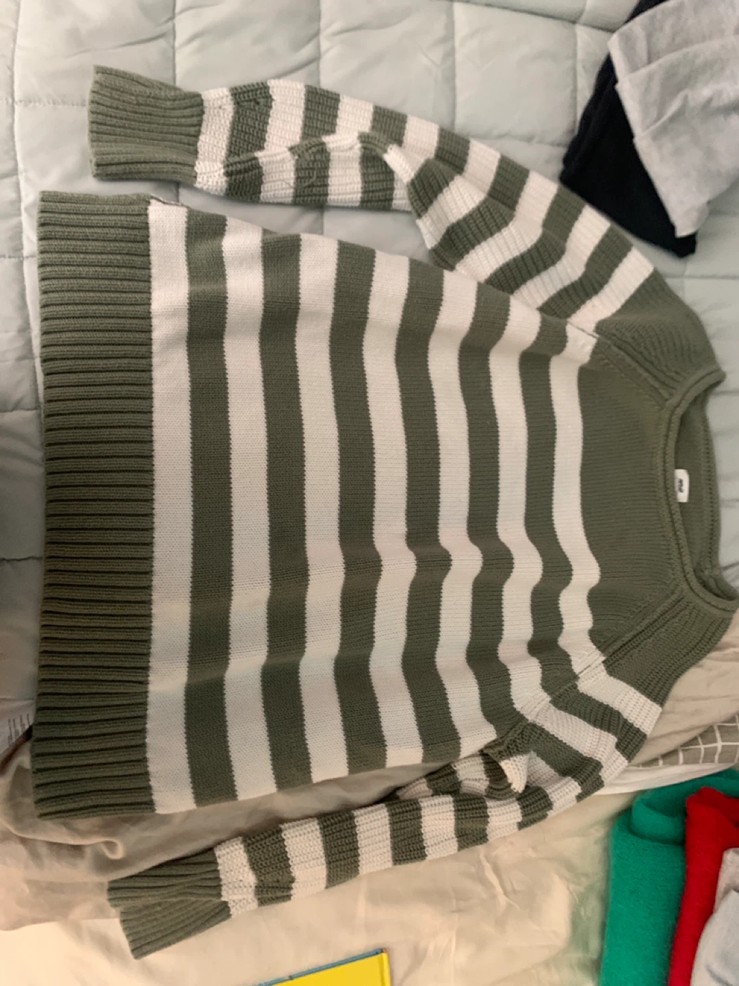 Striped Long-Sleeve Sweater - Green and White