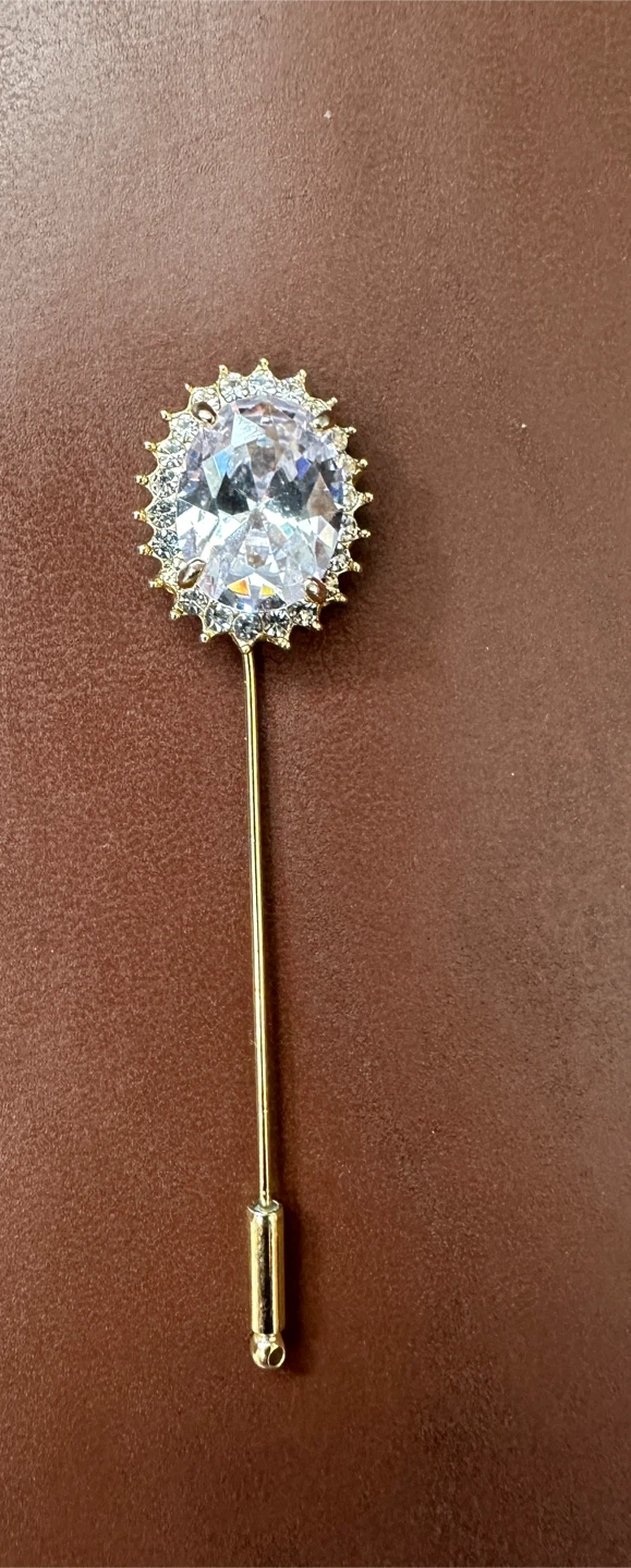 Gold Tone Lapel Pin with Large Oval Crystal