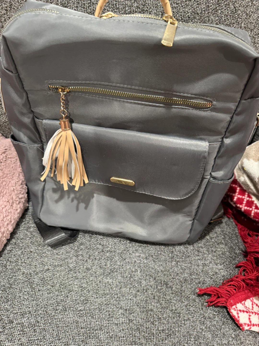Grey Backpack purse with Tan Accents