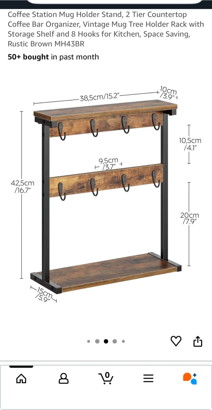 2 Tier Countertop Coffee Bar Organizer with 8 Hooks