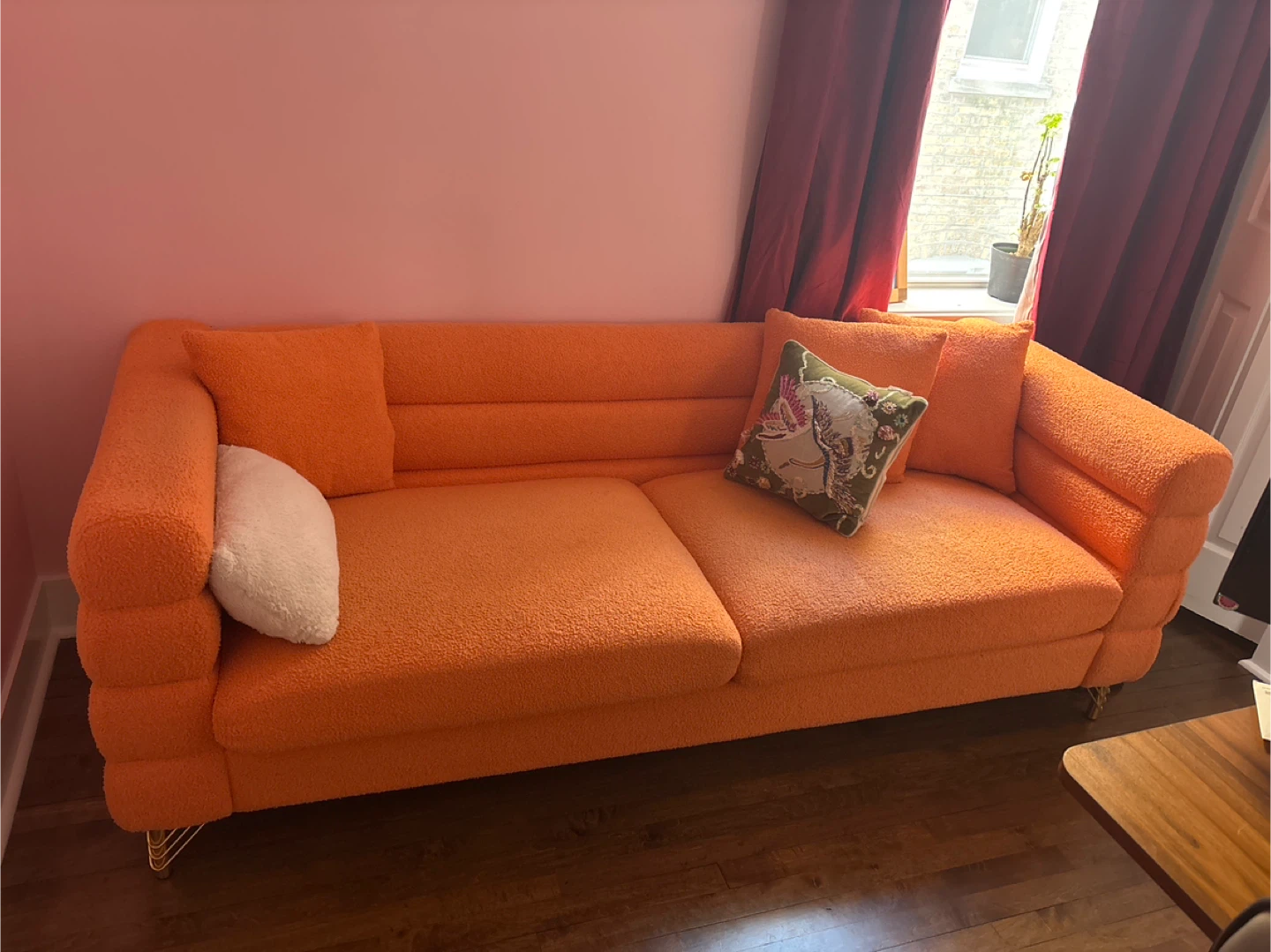 Orange Boucle Sofa - photo 2