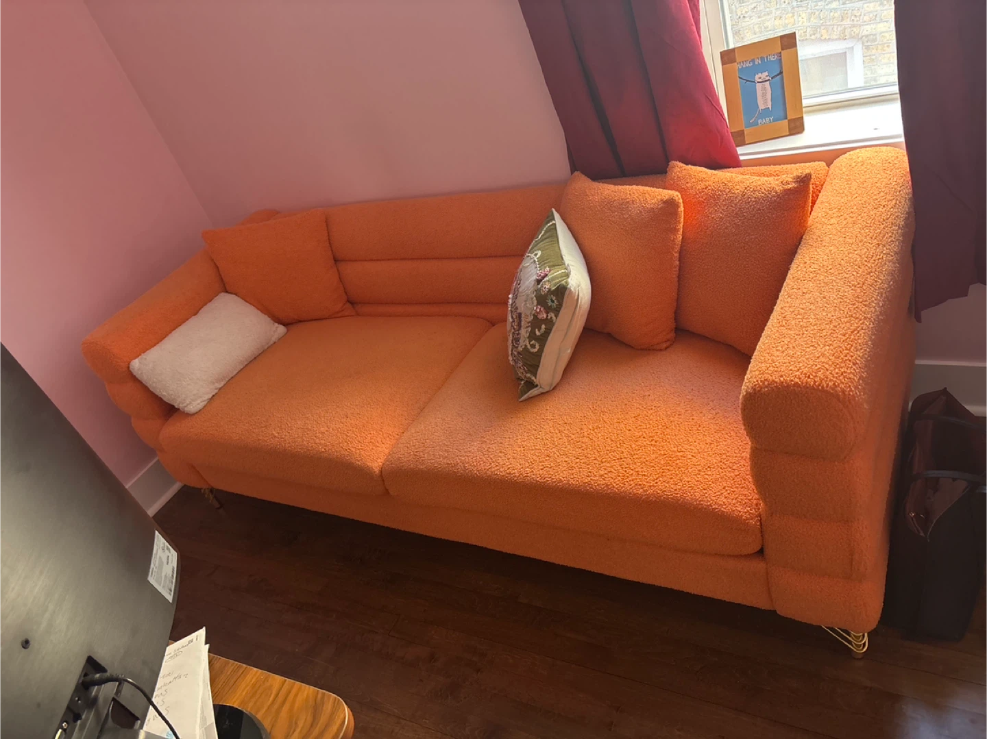 Orange Boucle Sofa