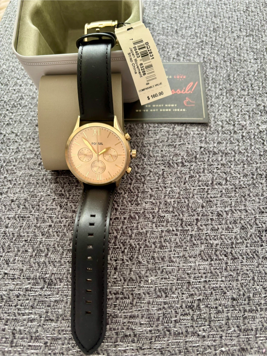 Fossil Watch - Rose Gold Chronograph with Black Leather Strap