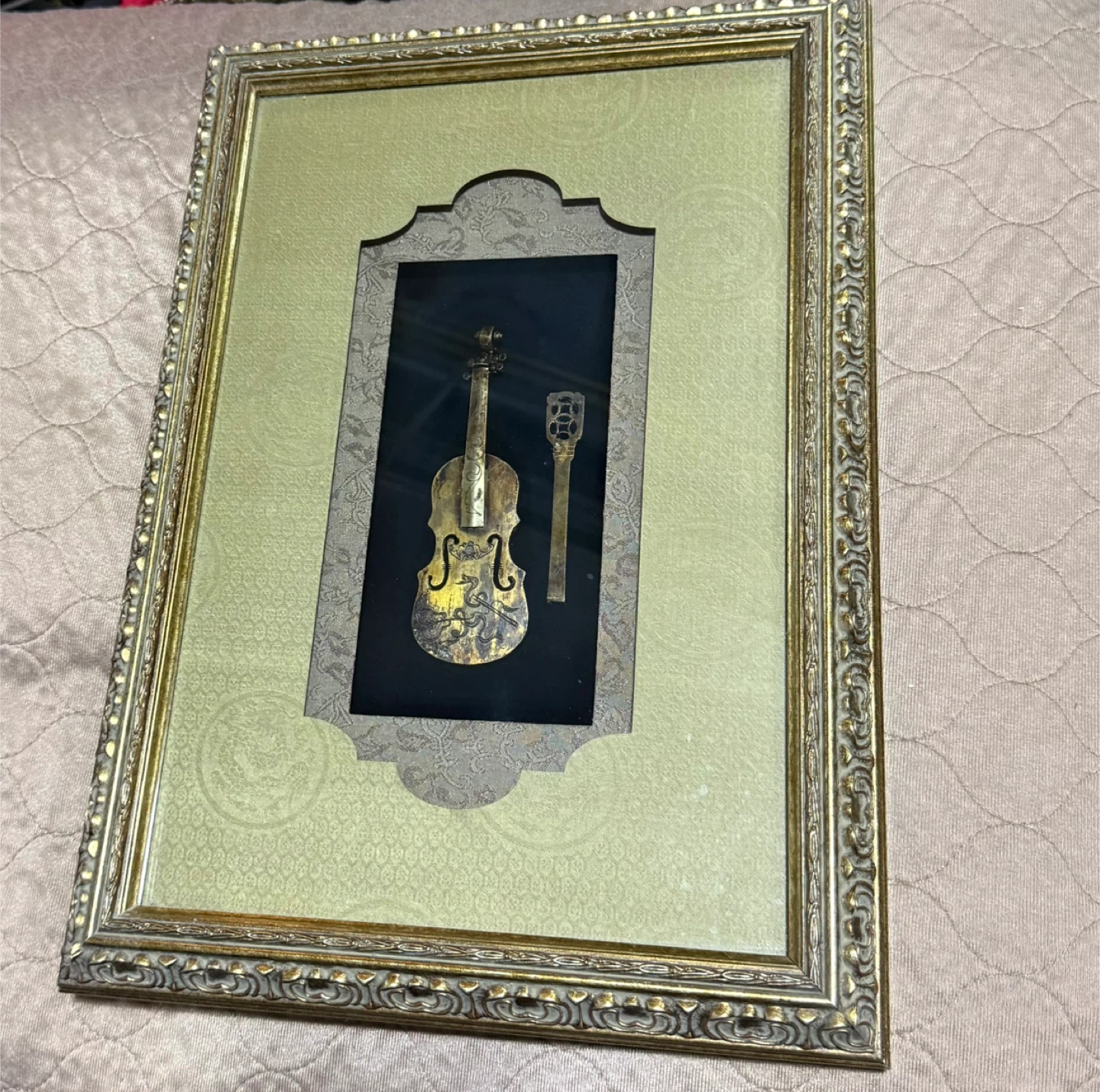 Framed Violin and Bow Wall Art