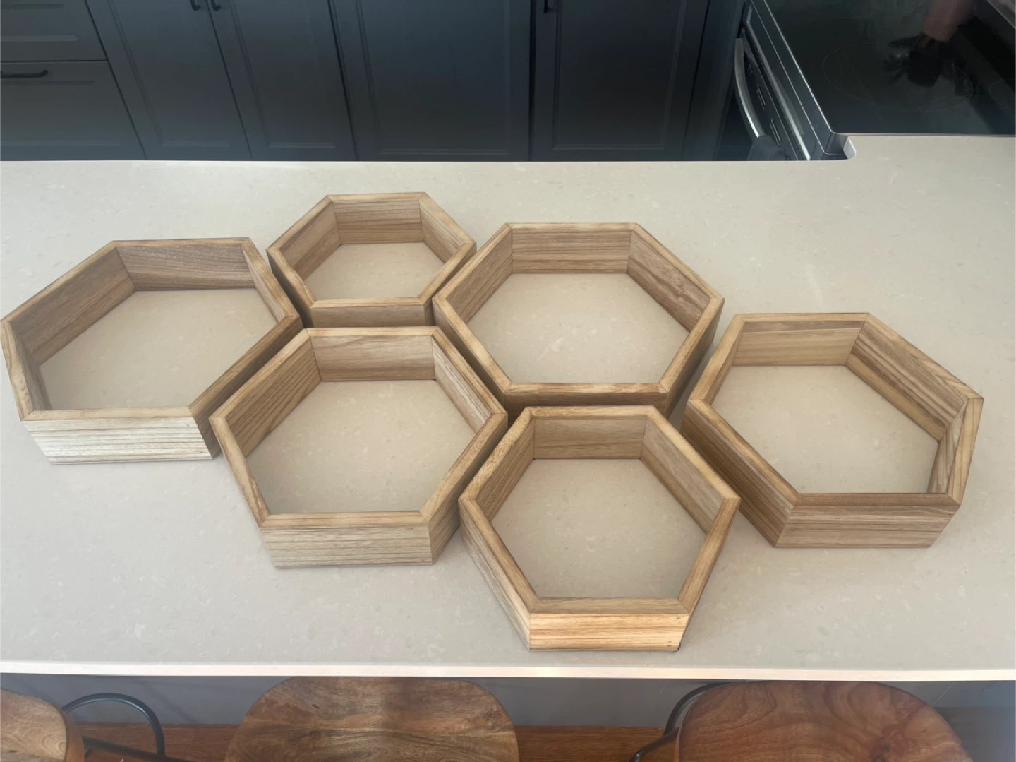 Set of 6 Hexagonal Wood Shelves
