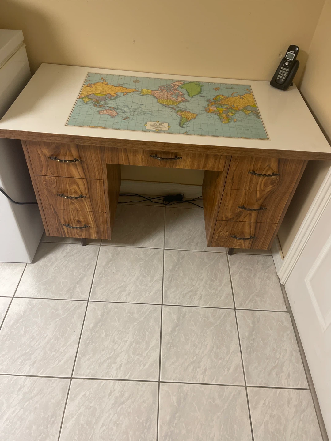 Desk with World Map Inlay