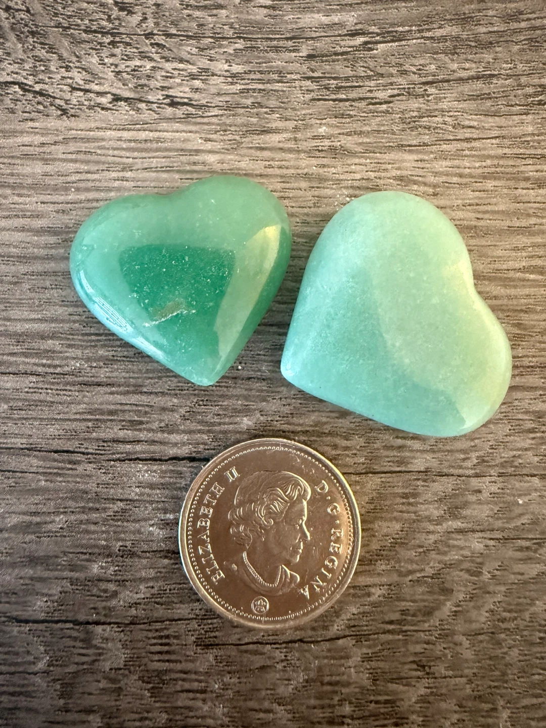 Two Green Aventurine Hearts