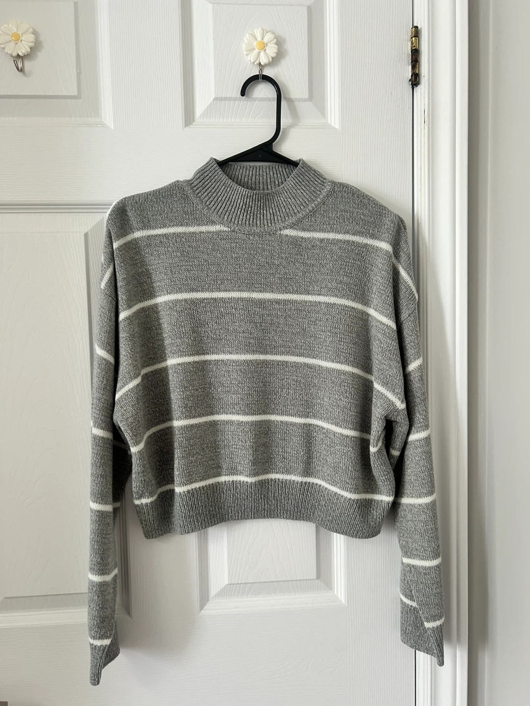 Grey Striped Cropped Sweater