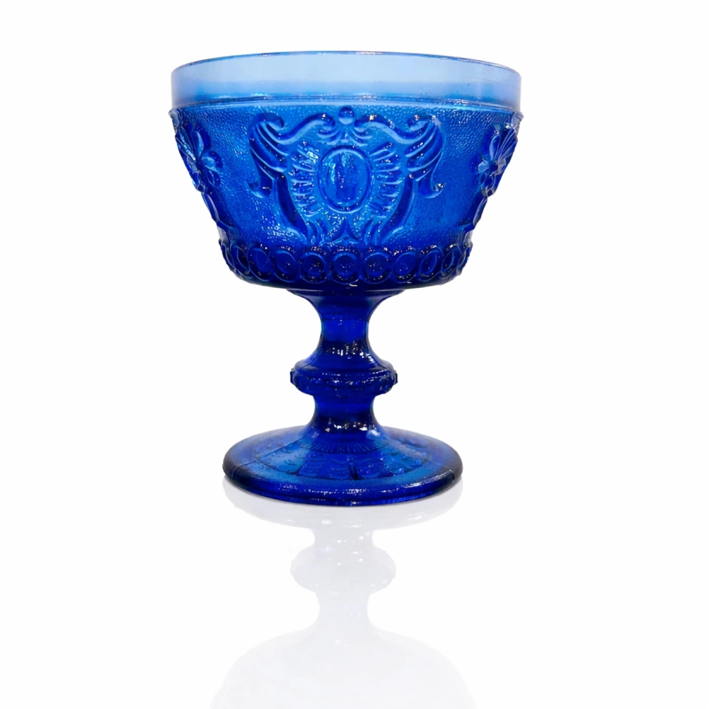 Antique Cobalt Blue Pressed Glass Pedestal Compote Bowl