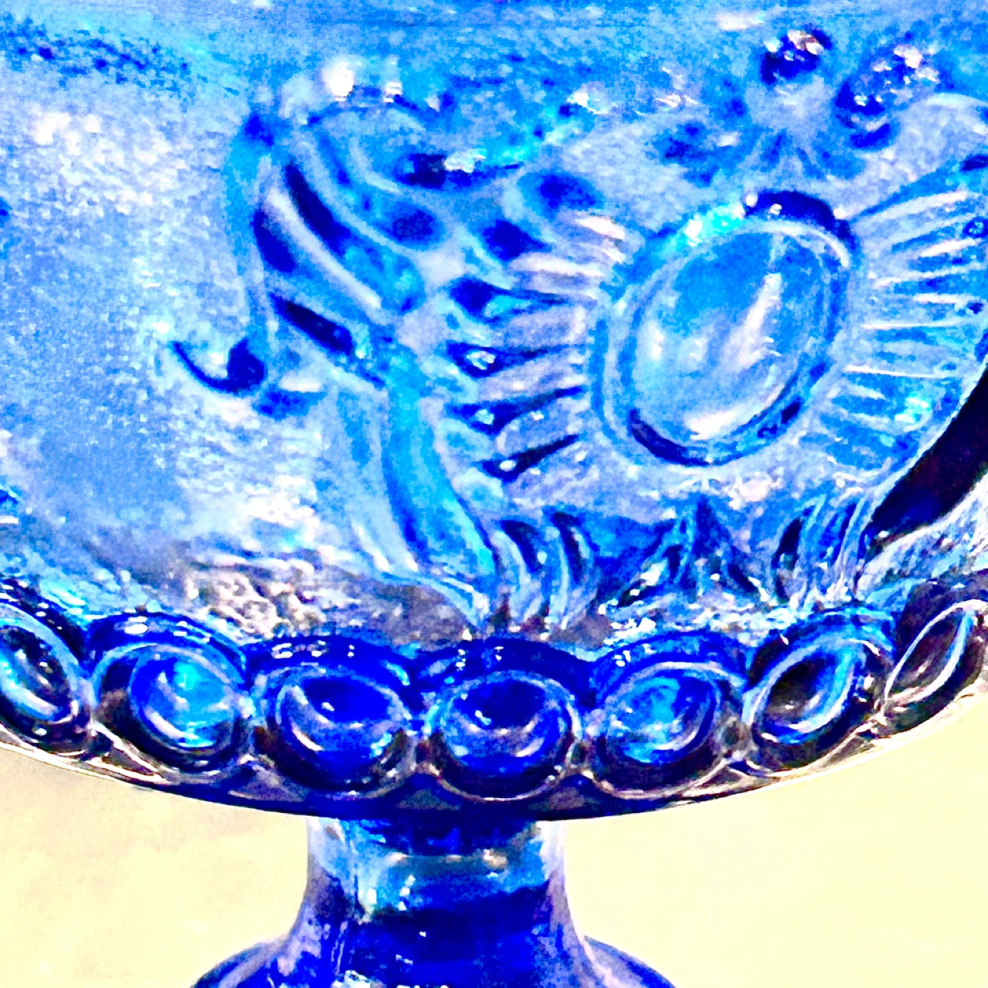 Antique Cobalt Blue Pressed Glass Pedestal Compote Bowl - photo 4