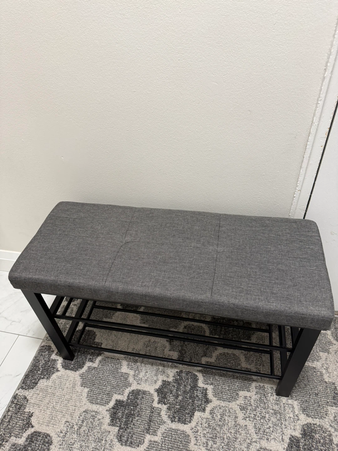Grey Upholstered Bench with Shoe Rack - photo 2