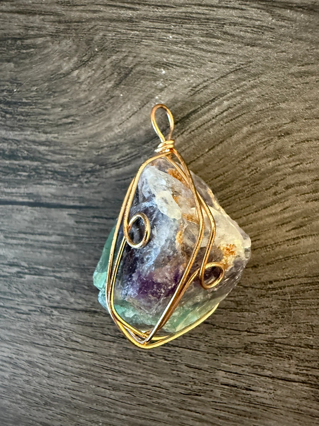 Rainbow Fluorite Copper Wire Wrapped Pendant - photo 2